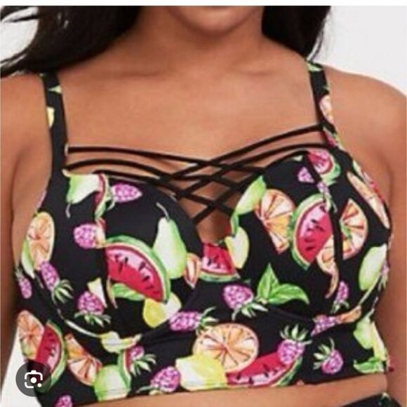 TORRID | Black & Multi Fruit Lattice Push-Up Balconette Bikini Top Sz 3X - Picture 1 of 7